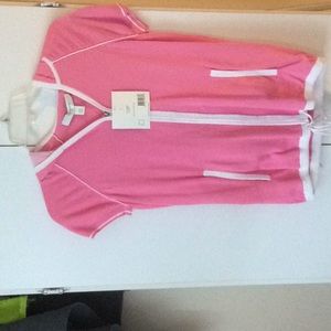 Pink and white hooded zip up cardigan
